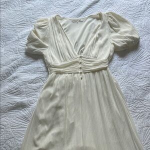 Altar'd State Cream Plunge Neck Puff Sleeve Sundress